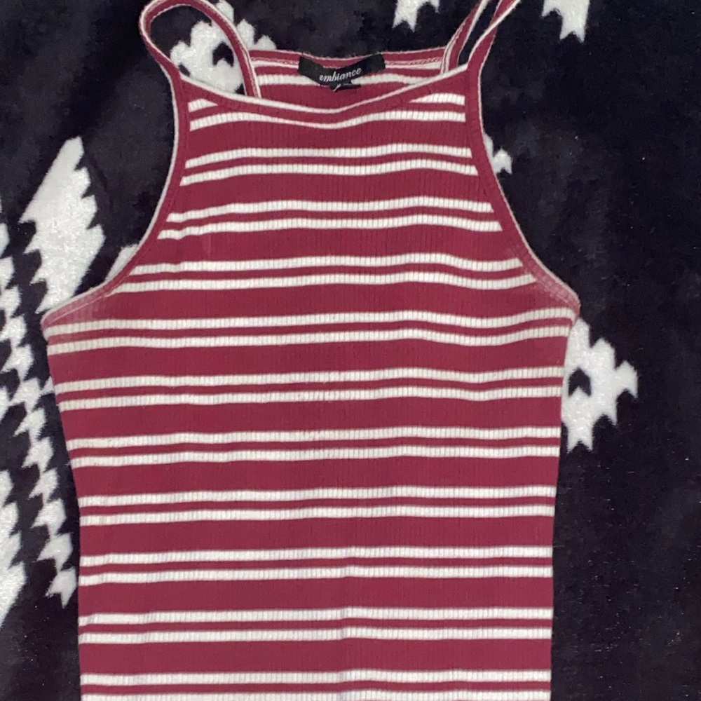 ambiance burgundy and white stripped tank top